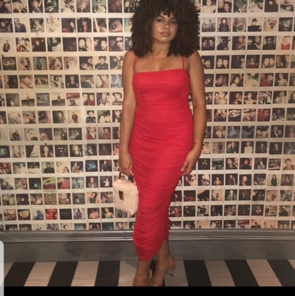 PrettyLittleThing Dresses & Skirts - Pretty Little Thing Red Ruched  Midi Dress, Size 2